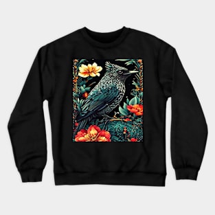 Floral Animal Kingdom, Graphic Design With Birds Crewneck Sweatshirt